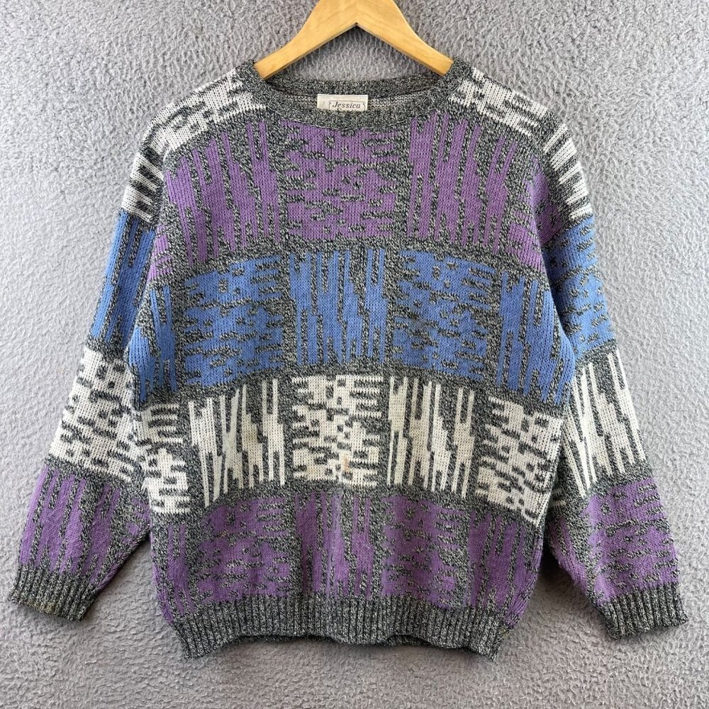 Vintage Jessica Scott Lightweight Geometric Multicolor Sweater Women M‎ USA